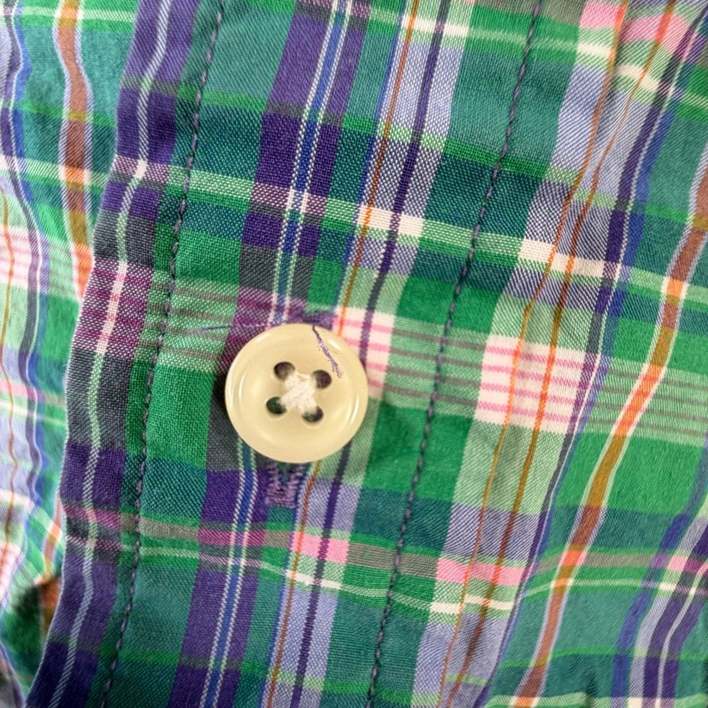 Polo Ralph Lauren Mens Green Plaid Button Down Shirt Slim Fit Preppy 100% Cotton